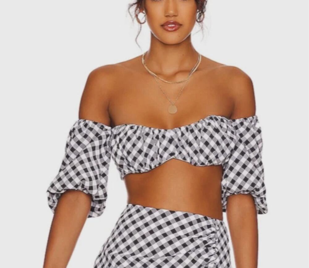 RUMER Bisou Crop Top Black White NWT